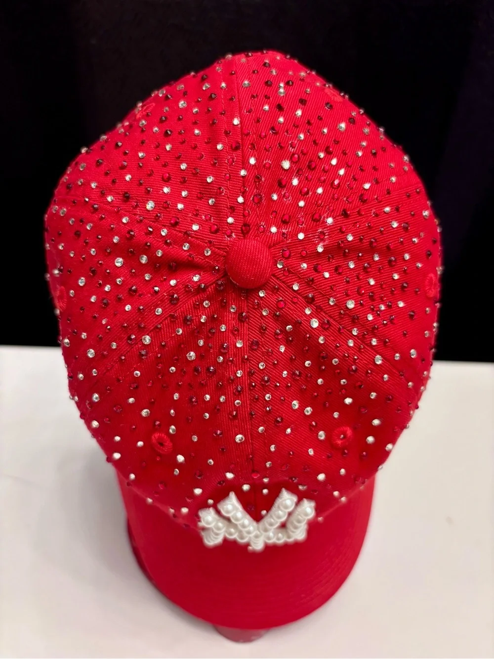 Red Pearl and Rhinestoned-Embellished Yankees Baseball Cap